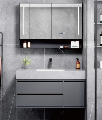 Pabrik Pasokan Aluminium Kayu Kombinasi Smart Mirror Cabinet Switch Sentuh Disesuaikan dengan LED Defogger