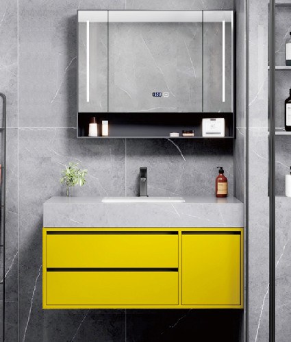 Pabrik Pasokan Aluminium Kayu Kombinasi Smart Mirror Cabinet Switch Sentuh Disesuaikan dengan LED Defogger