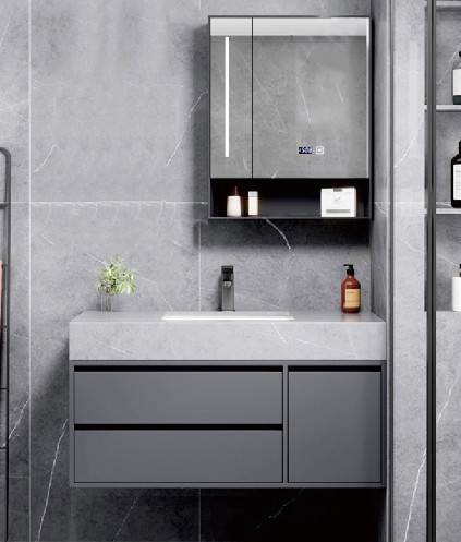 Pabrik Pasokan Aluminium Kayu Kombinasi Smart Mirror Cabinet Switch Sentuh Disesuaikan dengan LED Defogger