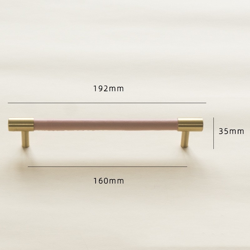 5 Inch Genggam Kulit Asli Lemari Kuningan T Bar Tarik Pink Single Hole Knobs