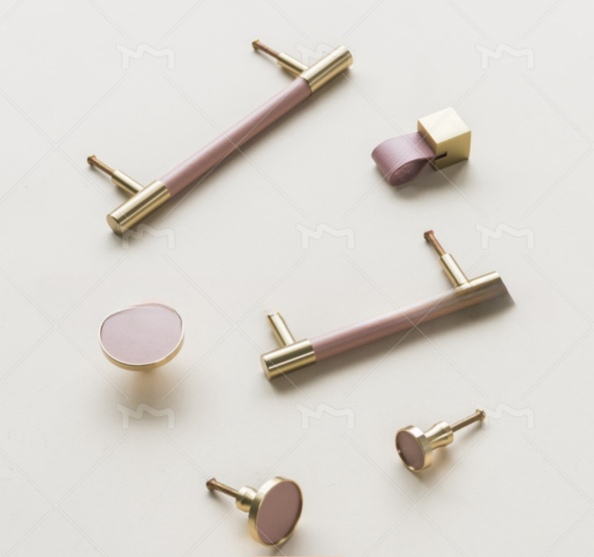 5 Inch Genggam Kulit Asli Lemari Kuningan T Bar Tarik Pink Single Hole Knobs