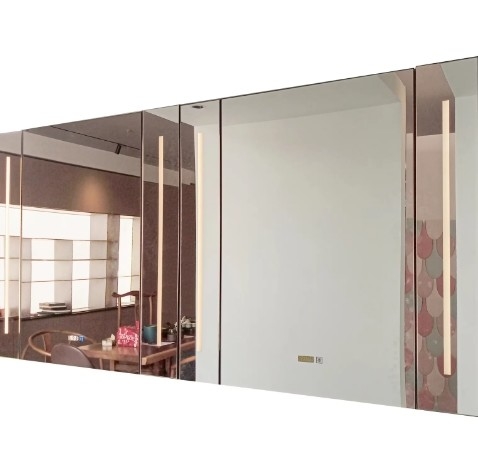 Produsen Grosir Pintu Cermin Kamar Mandi Cerdas Anti Kabut LED sederhana Panjang Opsional Alloy Aluminium Cermin