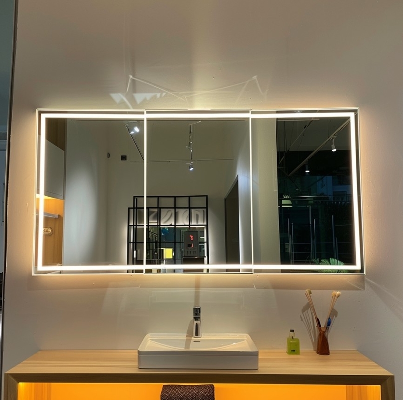 Produsen Grosir Pintu Cermin Kamar Mandi Cerdas Anti Kabut LED sederhana Panjang Opsional Alloy Aluminium Cermin