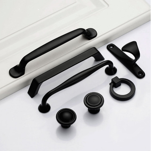 Solid satu lubang furnitur aksesoris hardware laci lemari pintu pegangan Amerika hitam lemari lemari menarik