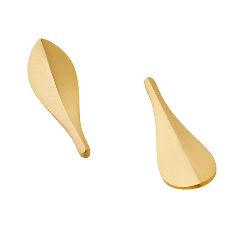 Nordic Brass Glod Leafs Cabinet Door Wardrobe Handle 2pairs Furniture Handle Knob Double Hole fixed Dilengkapi dengan sekrup