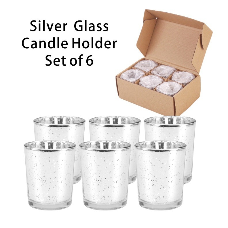 Set pemegang lilin plating kaca electroplating glitter warna lilin kecil toples untuk dekorasi pernikahan