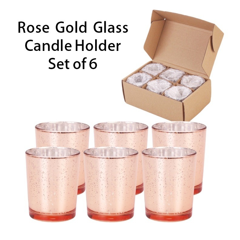 Set pemegang lilin plating kaca electroplating glitter warna lilin kecil toples untuk dekorasi pernikahan