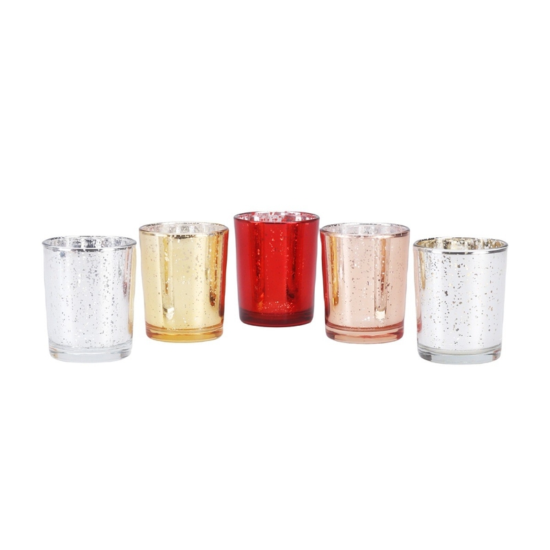 Set pemegang lilin plating kaca electroplating glitter warna lilin kecil toples untuk dekorasi pernikahan