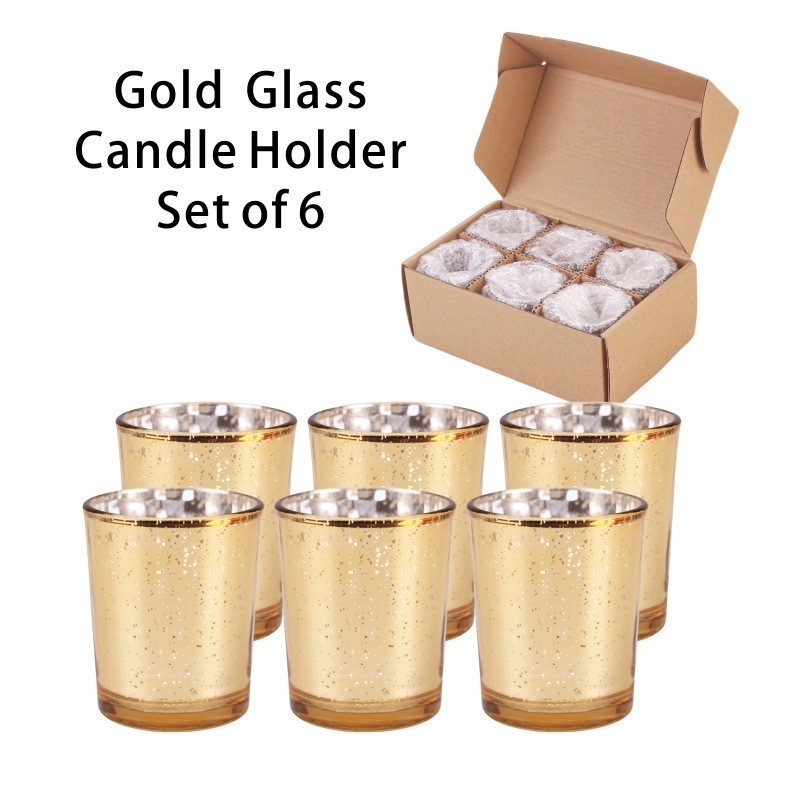 Set pemegang lilin plating kaca electroplating glitter warna lilin kecil toples untuk dekorasi pernikahan