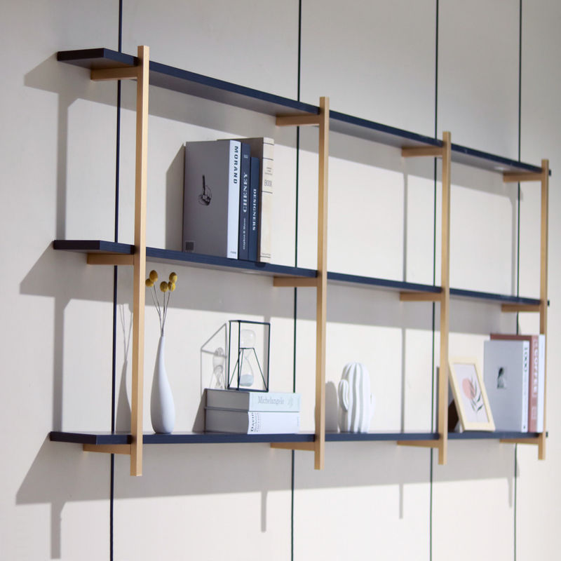 SGS 3 Layer Gold Aluminium Metal Frame Wall Shelf 820mm Untuk Dekorasi Rumah